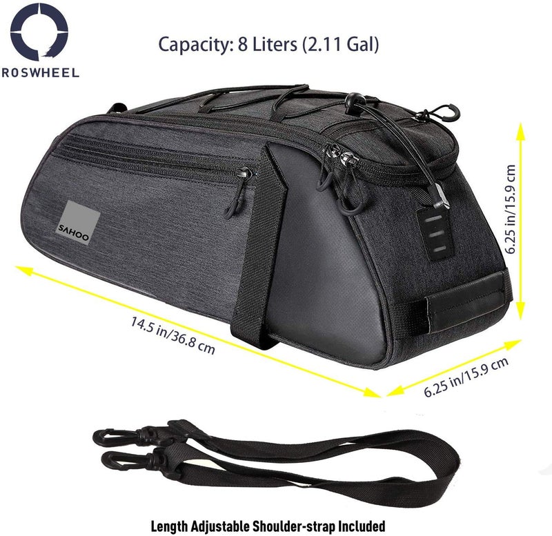 Roswheel Essentials Series 141466 Bike Trunk Bag Bicycle Rear Rack Pack Cycling Accessories Pannier, 8L Capacity - Image 2